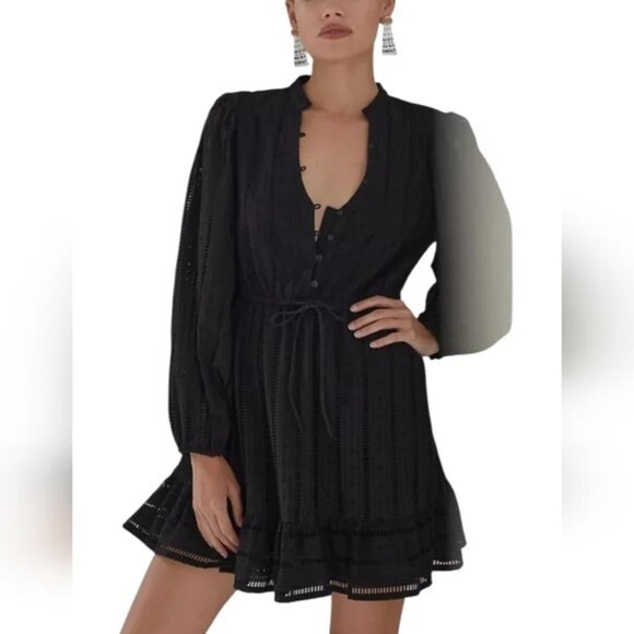 Forever That Girl Anthropologie Eyelet Black Dress Size XL Boho Chic - Picture 2 of 10